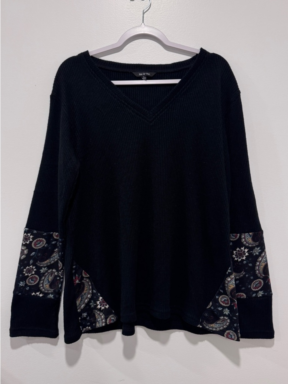 Black V-Neck Tunic with Paisley Accent